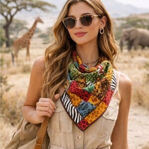 Vintage‎ Safari Animal Print Scarf Boho Bandana Art To Wear Statement wrap